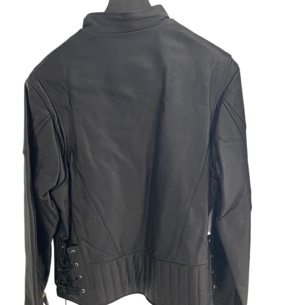 Wilsons Leather Mens XL Black Leather Motorcycle Cafe Racer Jacket Side Lace Up - Picture 6 of 8